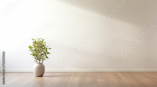 シンプルな部屋と観葉植物と日差し Simple room, green plants and sunshine photo