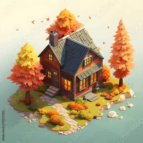 isometric little house cartoon style landscapes Created using generative AI tools