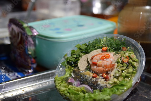 Spicy Mackerel and shrimp Salad. Thailand food style