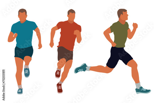 Running people, vector runners, group of isolated on white background. © Natwaree
