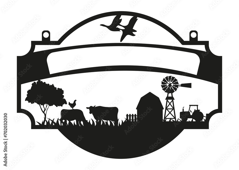 Obraz premium farm ranch billboard entrance concept sign silhouette illustration isolated on white background