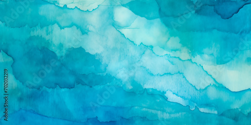 Calm water underwater blurry texture turquoise, blue, aqua background for copy space text. Sky clouds cartoon, ocean wave illustration for vacation beach travel. Watercolor wavy banner by Vita