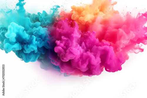 Color powder explosion fluid ink or abstract watercolor isolated on white 