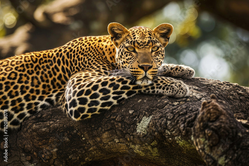 The elusive beauty of a leopard lounging on a tree branch