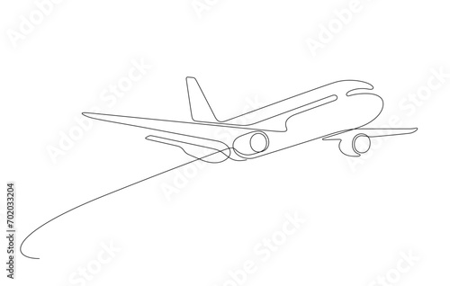 flying airplane minimalist continuous one line drawing vector