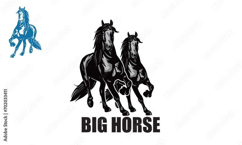 BIG AND STRONG HORSE RUNNING LOGO, silhouette of great islandic horse moving vector illustrations