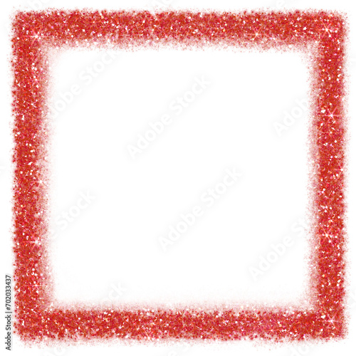 Red glitter square frame. Red sparkle.Square frame on transparent background.