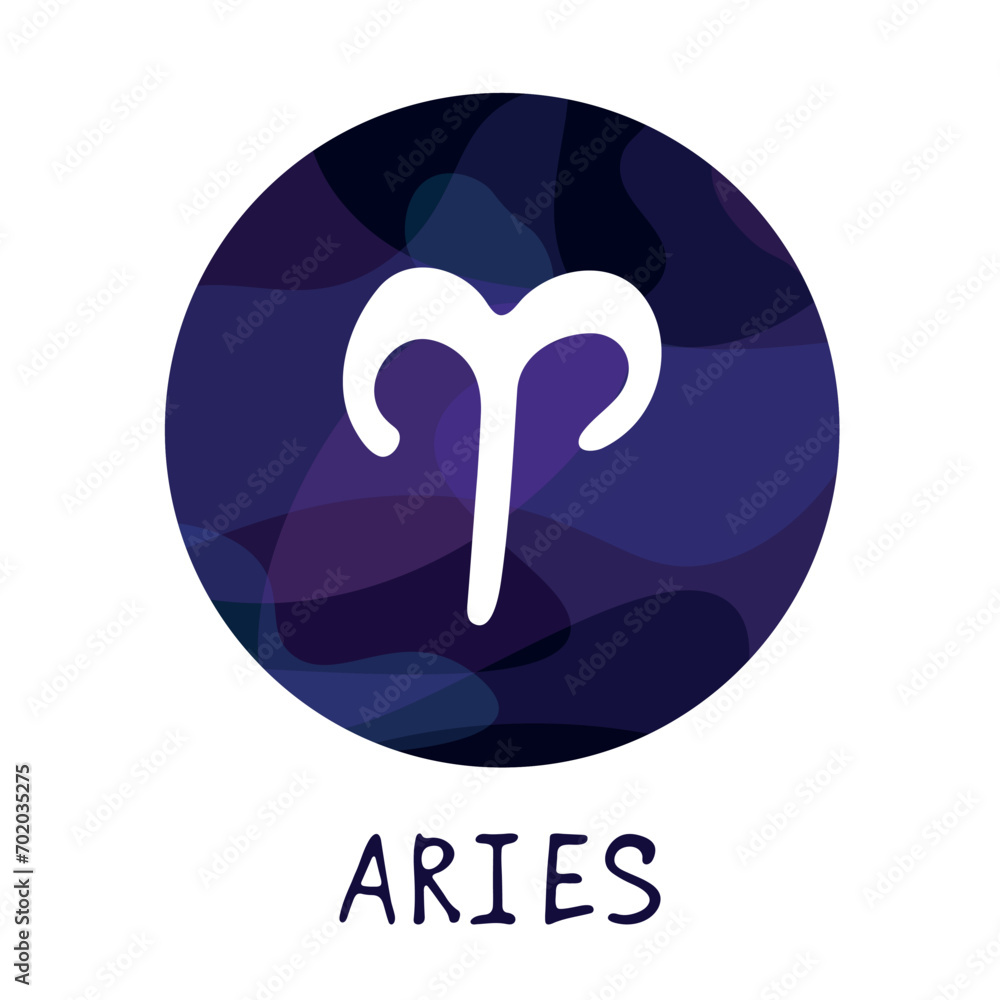 Hand drawn aries zodiac sign in round frame Astrology doodle clipart Element for design