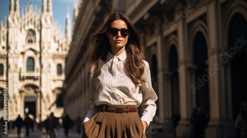 Fototapeta Naklejka Na Ścianę i Meble -  Street style clothes after the fashion show at Milan Fashion Week