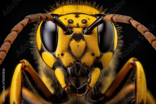 Close up of the head of a Wasp Vespula vulgaris, Close-up of a Wasp Vespula vulgaris, AI Generated