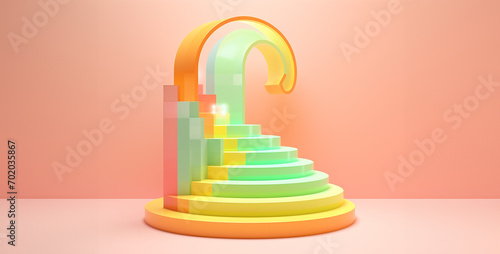 staircase with red and green and yellow, 3d render of a building, 3d render of a building in the city, 3d render of a building in the shape of a house