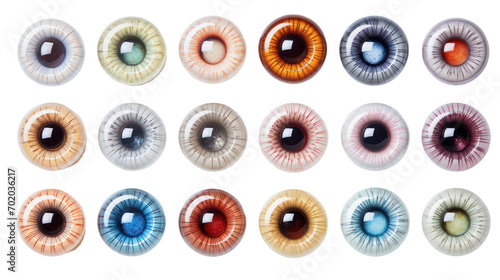 colorful collection Close-up of the pupil of the eye isolated on transparent background,png file photo