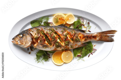 Grilled whole fish with spices Isolated on transparent background. PNG file.