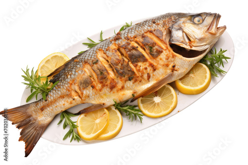 Grilled whole fish with spices Isolated on transparent background. PNG file.