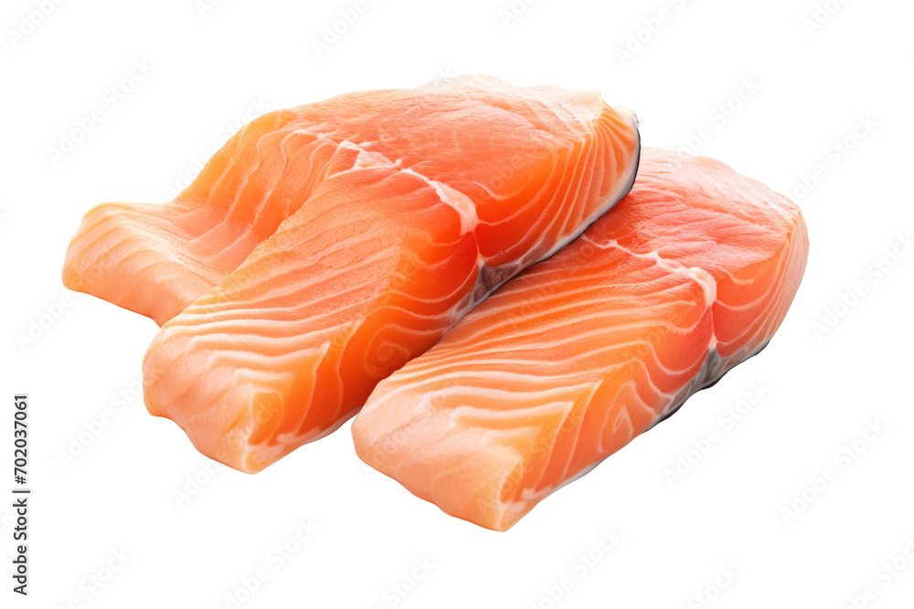 Salmon, steak, small pieces of raw fish Isolated on a clear background, PNG file.
