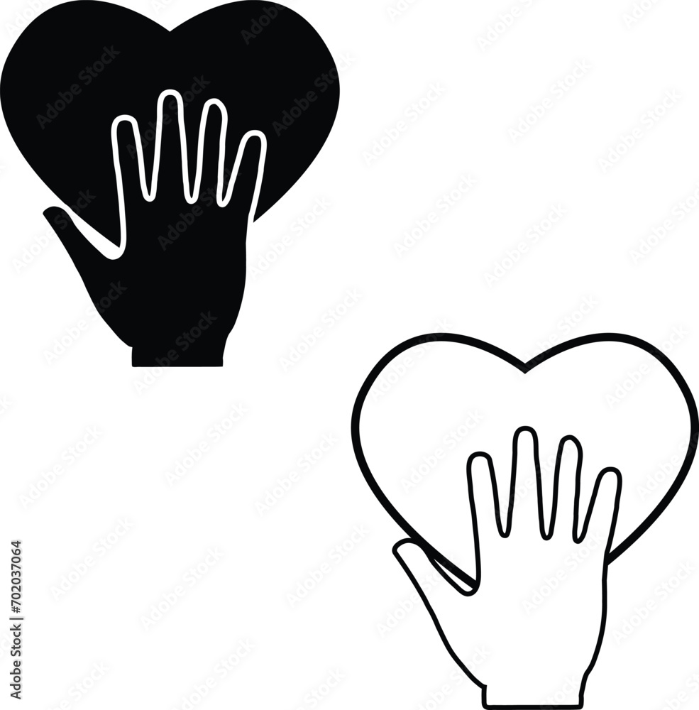 Fototapeta premium Honesty icon. Heart with hand sign. Hand on heart symbol. Allegiance and devotion logo. flat style.