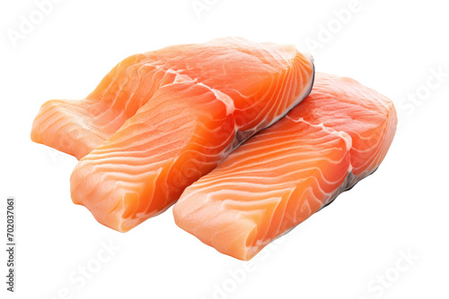 Salmon, steak, small pieces of raw fish Isolated on a clear background, PNG file.