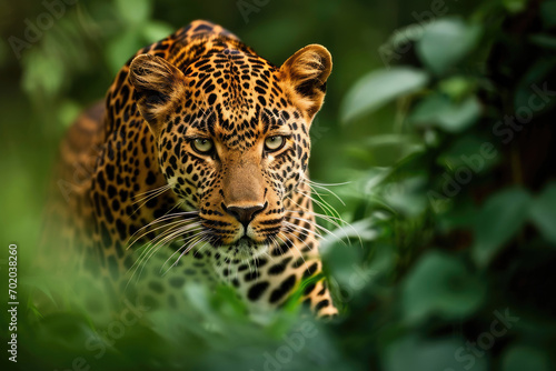 A leopard in stealth mode  moving gracefully through the dense foliage