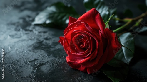 A romantic banner concept featuring a stylized red rose against a black background. 