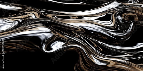 Black, white, silver liquid metal, abstract art wallpaper on dark background