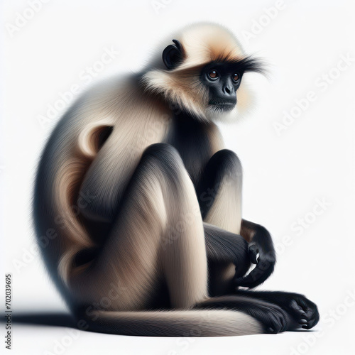 Flat Langur, monkey, Madras gray langur, langur chato, isolated White background