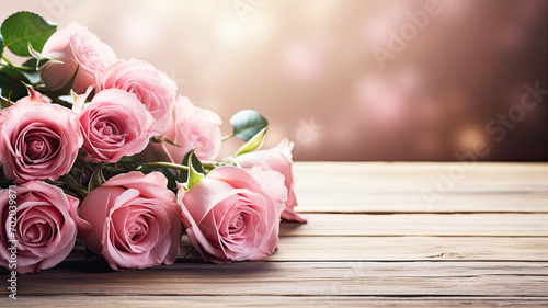 bouquet of roses on woodle background