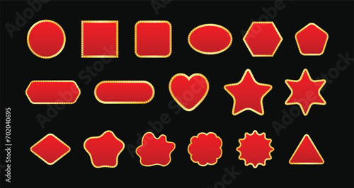 Set of red shape badge vector. Elegant shape with gold frame