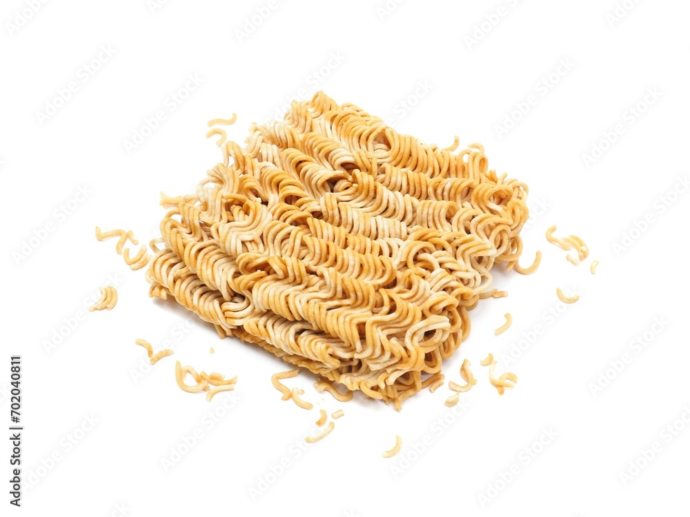 Blocks of dry instant noodles placed isolated on a white background. Blocks of dry instant noodles placed isolated on a white background.