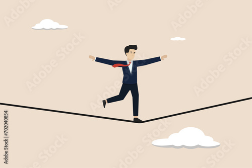 Balance, balanced business concept, equality of workload, balanced workload, employee fairness, entrepreneurs walking in balance on one tightrope.