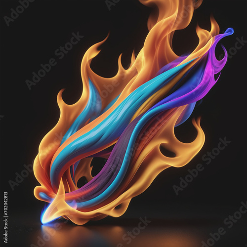colorful flame or fire isolated in dark black background