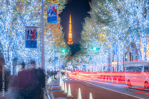 Night lights and crowd at night around roppongi Hills for the Christmas  photo