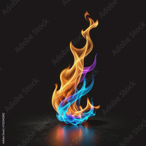 colorful flame or fire isolated in dark black background