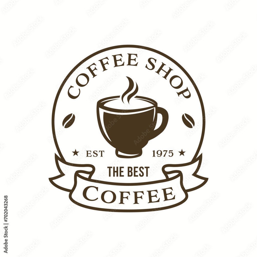 Obraz premium Coffee shop design template with coffee cups. modern vintage coffee shop logo