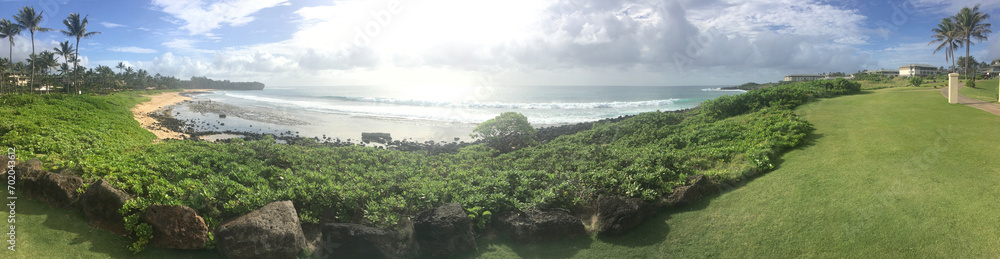 Hawaii beach ocean cove waves summer panorama peaceful calm day