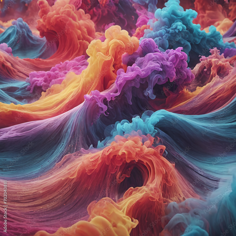 Fototapeta premium colorful wave cloud abstract, 3D twirl wavy full color cloud