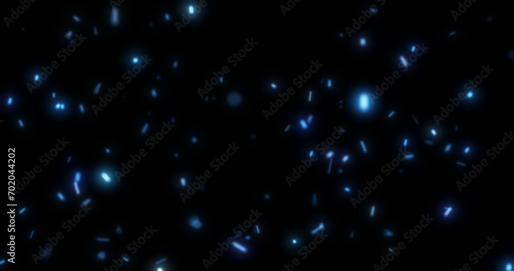 Obraz premium Abstract bright background of flying blue glowing light fire sparks from a fire on a black background