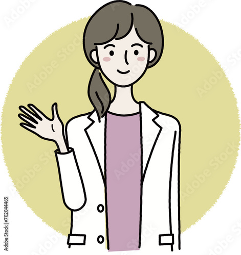 女性医師手のひらポーズ