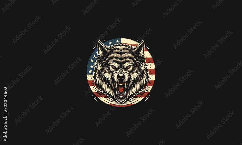 Fototapeta premium head wolf with flag american vector artwork design