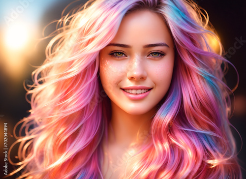 Portrait of a beautiful young woman with pink hair. Beauty, fashion.