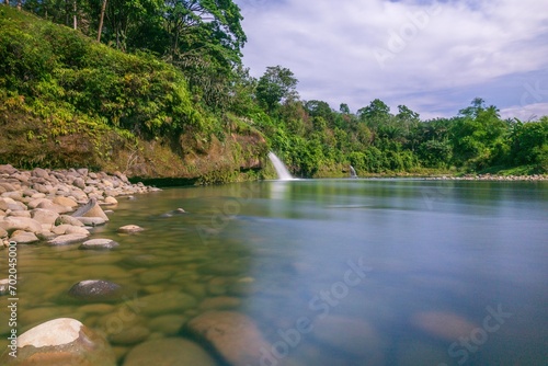 beautiful morning view from Indonesia of mountains and tropical forest