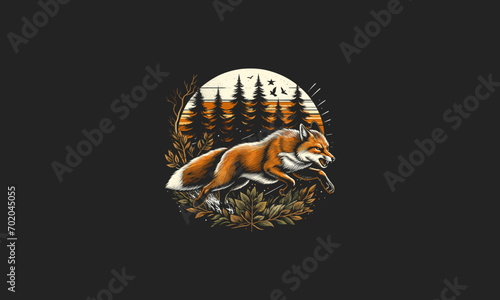 fox running angry on forest vector artwork design