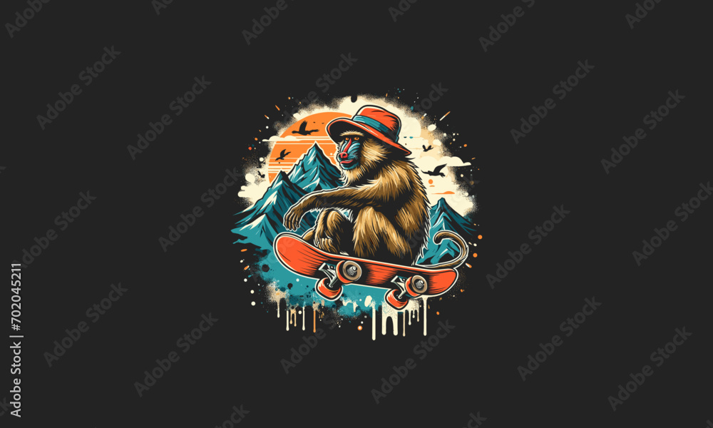 monkey playing skateboard on mountain vector artwork design monkey playing skateboard on mountain vector artwork design