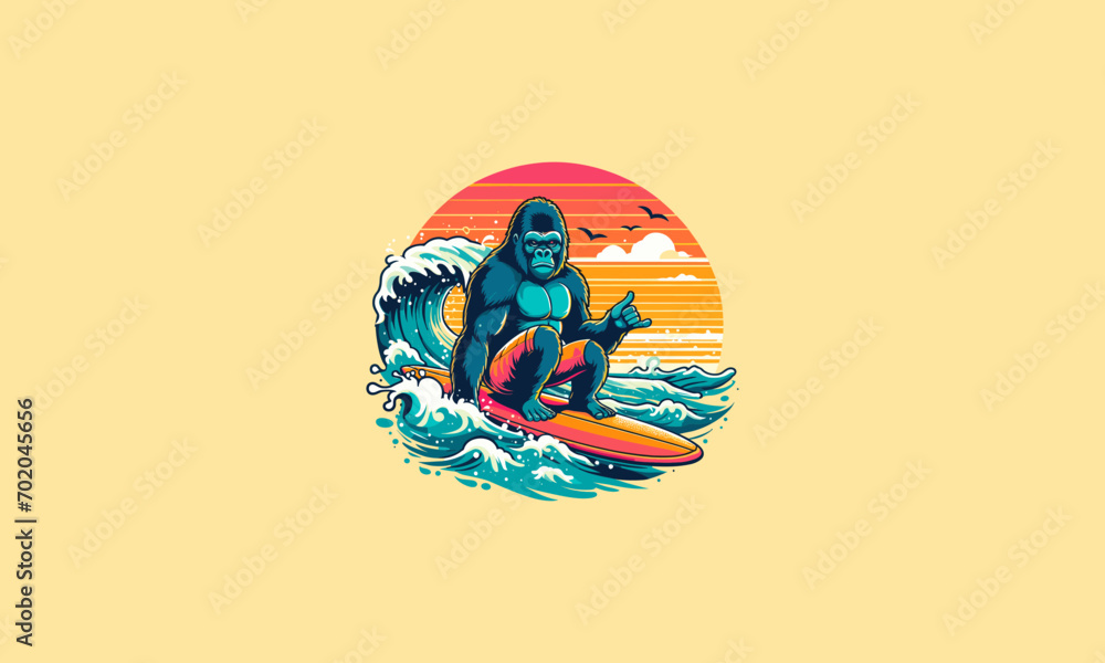 gorilla playing surf vector artwork design - obrazy, fototapety, plakaty 