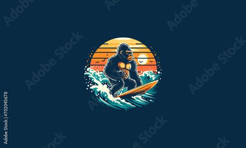 gorilla playing surf vector artwork design