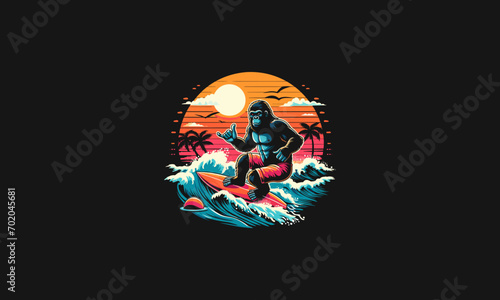 gorilla playing surf vector artwork design