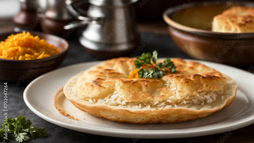 Bhature with a close-up shot, placing them on a clean white plate Bhature with a close-up shot, placing them on a clean white plate