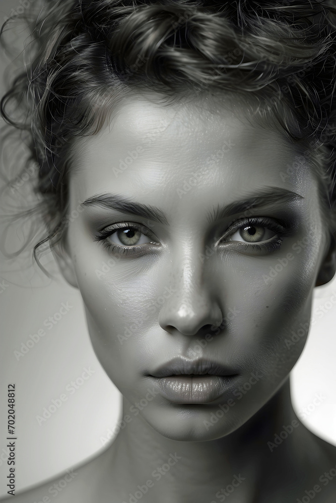 Black and White Close Up of a Brunette Fashion Model Generative AI Black and White Close Up of a Brunette Fashion Model Generative AI