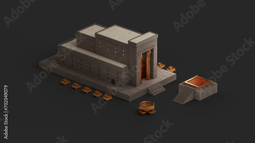 Solomon's Temple, or the First Temple, built by the son of David. Old Testament Bible imagery religious concept. 3d rendering illustration. Jewish tradition ancient sanctuary. photo