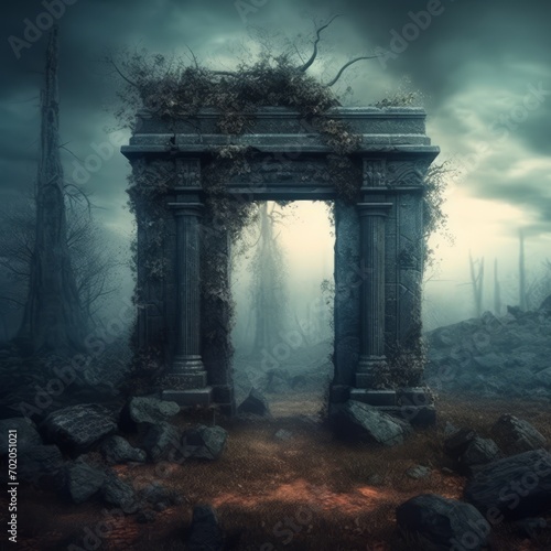 Illustration of Magic portal with mystical gate in a mysterious place