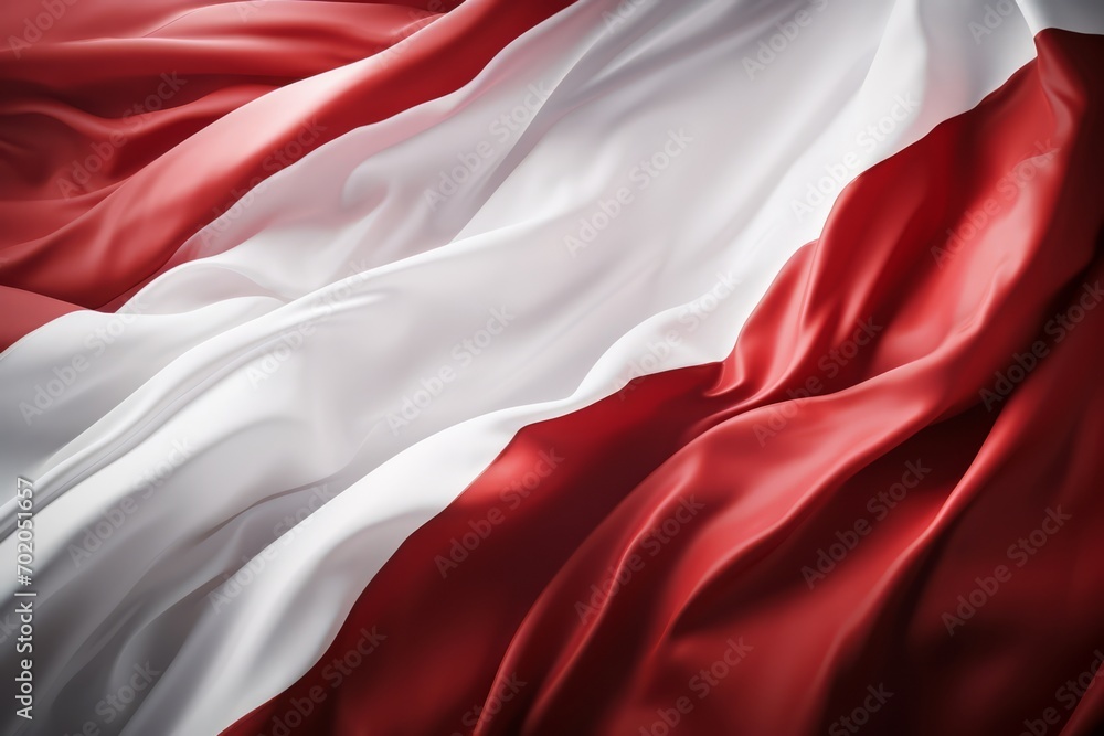 Red and white satin fabric wave, Poland or Indonesia flag color Red and white satin fabric wave, Poland or Indonesia flag color